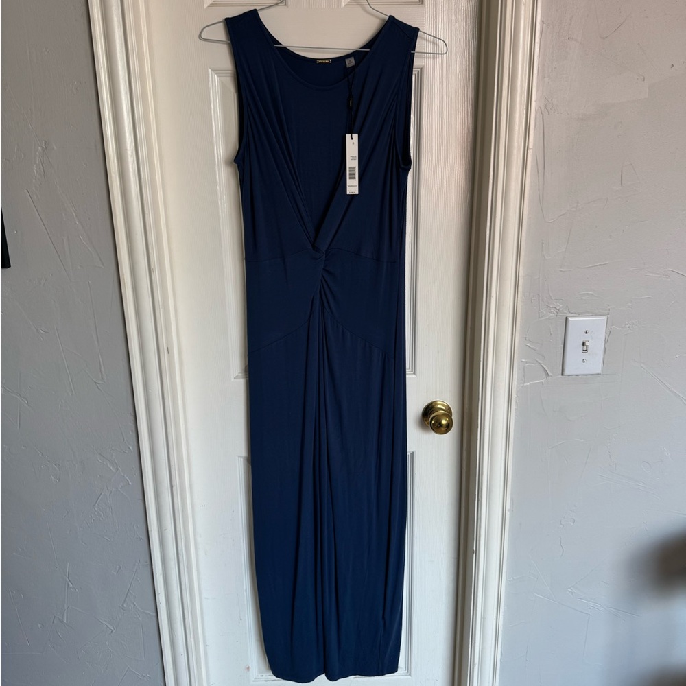 T Tahari Rich Navy Sleeveless Maxi Dress with Front Twist Knot - Size Small